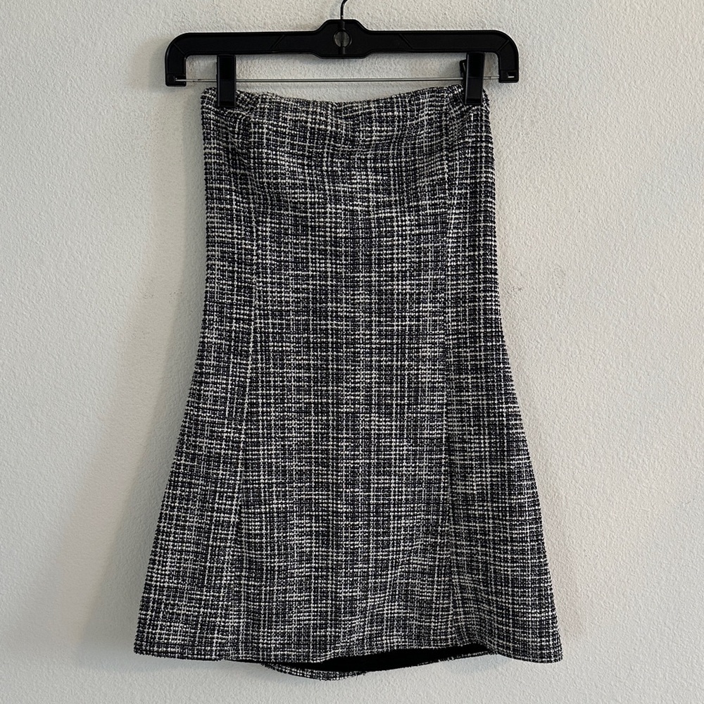 Lulus Tweed Black and White Velvet Back Tie Mini Dress
